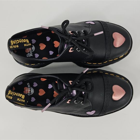 Dr. Martens Black Lapstone Satin 1461 Quad Heart Platform Derby Shoes 7 - Picture 7 of 10
